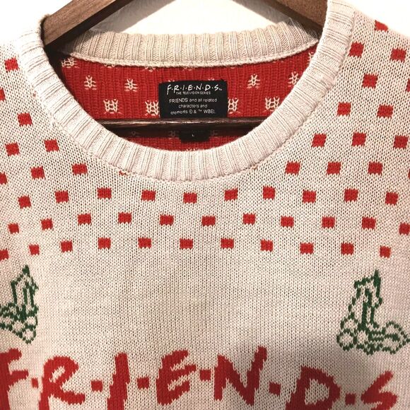 Unisex Friends Light Tan Red Green Ugly Christmas Crewneck Jumper Size Large - Picture 3 of 12